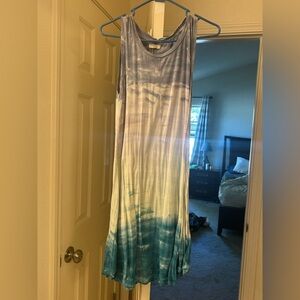 Cupio Blue and White Tie-Dye Midi Dress